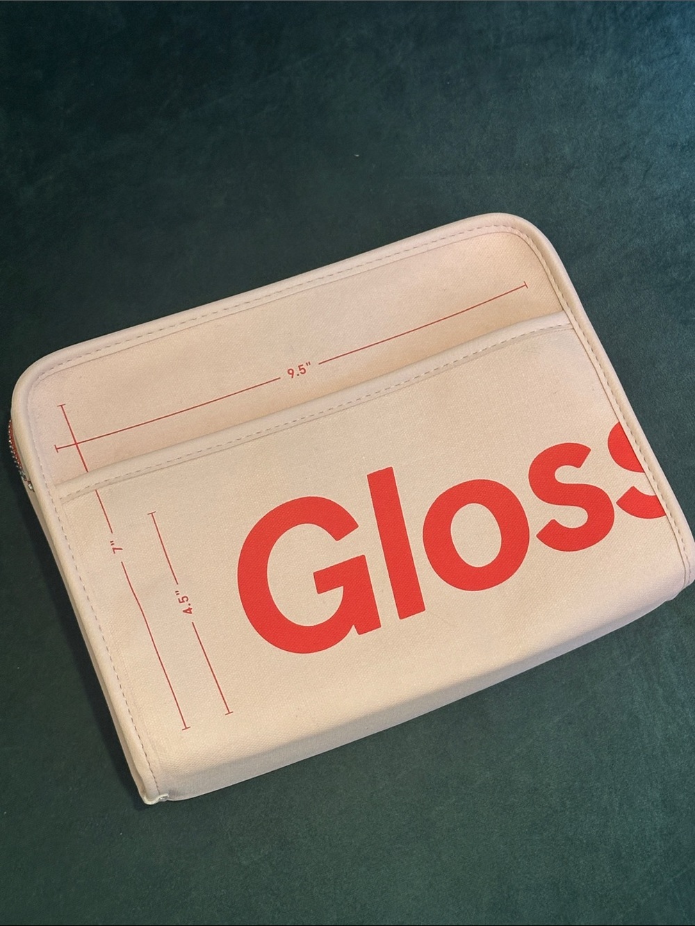 Glossier Pink Cosmetic Pouch with Red Logo